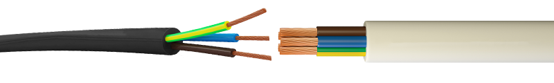 EPR OR EQUIVALENT SYNTHETIC ELASTOMER
 INSULATED AND SHEATHED FLEXIBLE H05GG-F CABLES