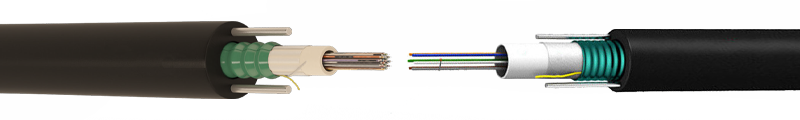 SINGLE LOOSE TUBE CORRUGATED STEEL TAPE ARMOUR HORIZONTALLY LAID STEEL WIRE IN THE OUTER JACKET FIBER OPTIC CABLE
